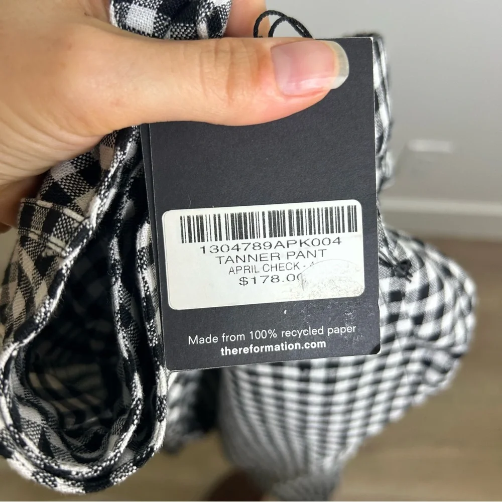 NWT Reformation Tanner April Black White Checkered 100% Linen Pant Size 4